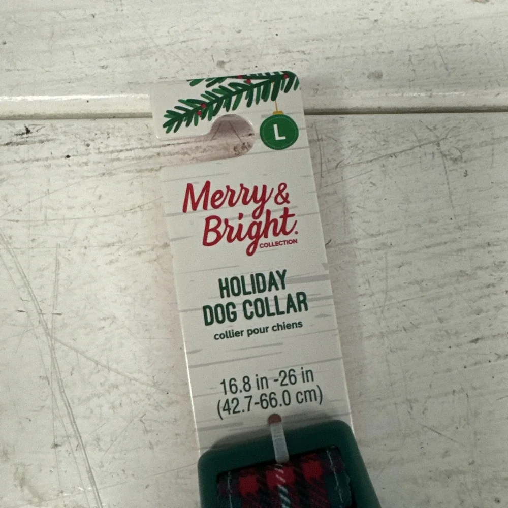 Marry Bright Holiday Dog Collar‎ Red Green White Christmas PLAID Size L 16-26